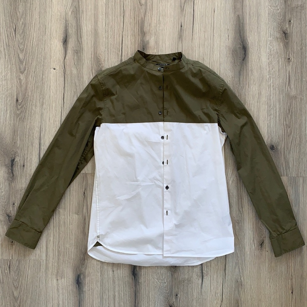 Kenneth Cole Olive Green & White Dress Shirt
